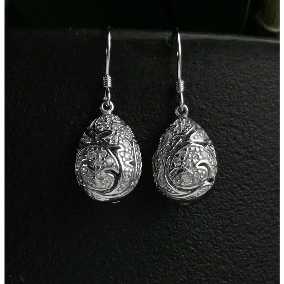 STERLING silver cz damask design dangle drop earrings - Picture 2 of 10